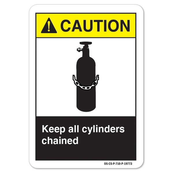 ANSI Caution, 5" x 3.5", Landscape, PK10, Keep All Cylinders Chained, Keep All Cylinders Chained